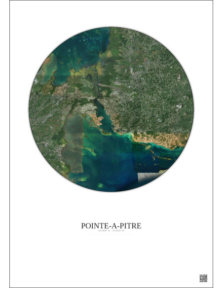 Affiche Pointe A Pitre – Poster vue satellite 10km Couleur | Gravura – Fond clair