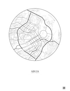 Affiche Abuja – Poster carte de ville 6km | Gravura – Fond clair