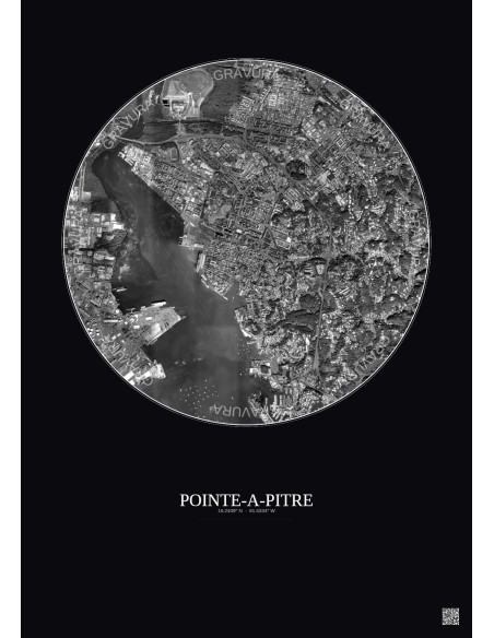 Affiche Pointe A Pitre – Poster vue satellite 2.5km N&B | Gravura – Fond foncé