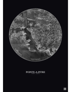 Pointe A Pitre Satellite View Poster 5km B&W | Gravura – Dark background