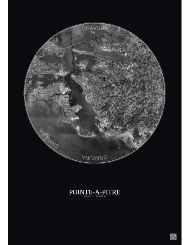 Pointe A Pitre Satellite View Poster 5km B&W | Gravura – Dark background