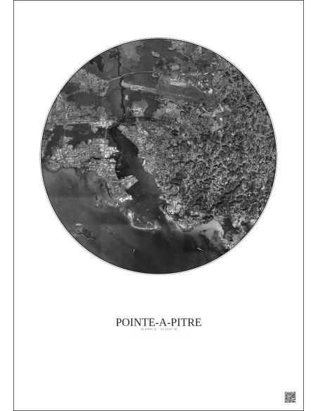 Pointe A Pitre Satellite View Poster 5km B&W | Gravura – Light background