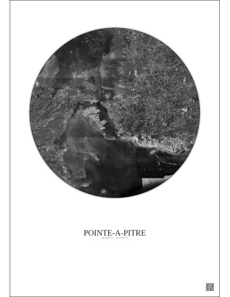 Affiche Pointe A Pitre – Poster vue satellite 10km N&B | Gravura – Fond clair