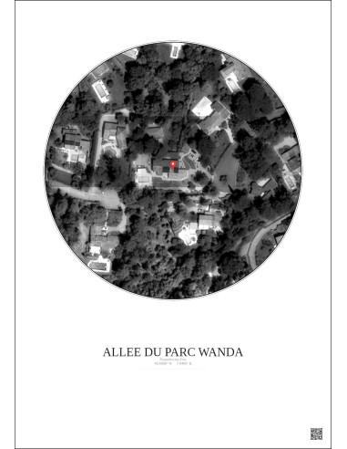 Affiche Roquefort Les Pins – Poster vue satellite 0.1km N&B | Gravura – Fond clair
