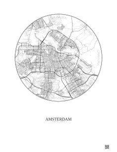 Affiche Amsterdam – Poster carte de ville 10km | Gravura – Fond clair