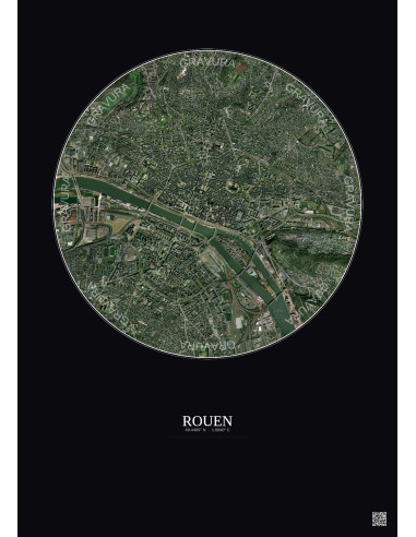 Affiche Rouen – Poster vue satellite 2.5km Couleur | Gravura – Fond foncé