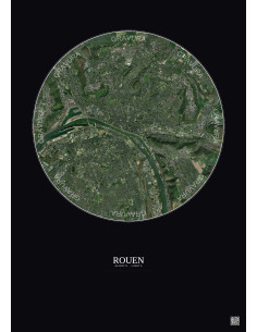Rouen Satellite View Poster 5km Color | Gravura – Dark background