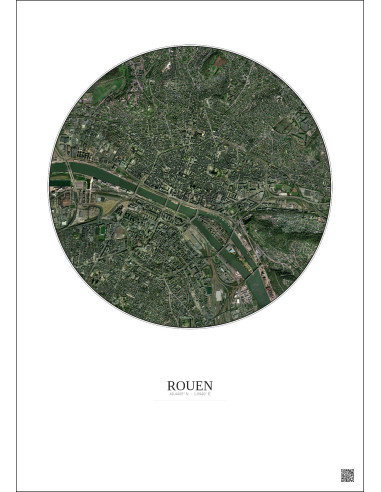 Affiche Rouen – Poster vue satellite 2.5km Couleur | Gravura – Fond clair