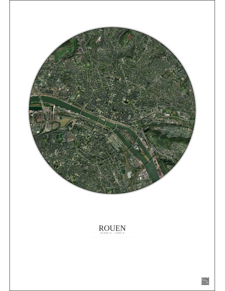 Affiche Rouen – Poster vue satellite 2.5km Couleur | Gravura – Fond clair