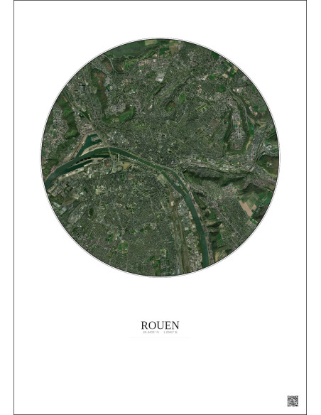 Affiche Rouen – Poster vue satellite 5km Couleur | Gravura – Fond clair