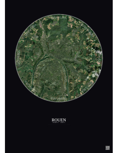 Affiche Rouen – Poster vue satellite 10km Couleur | Gravura – Fond foncé
