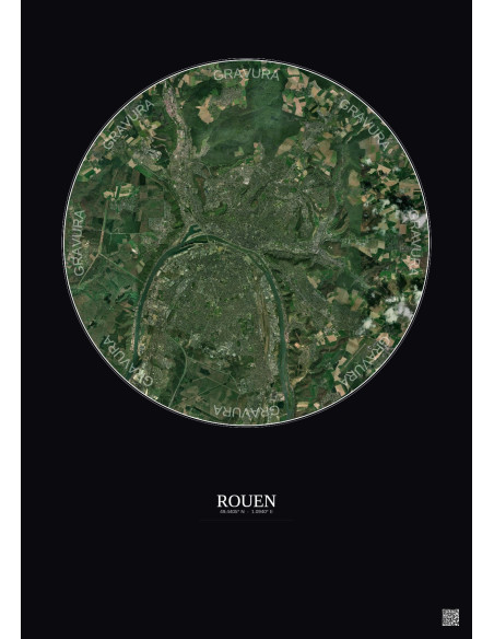 Affiche Rouen – Poster vue satellite 10km Couleur | Gravura – Fond foncé