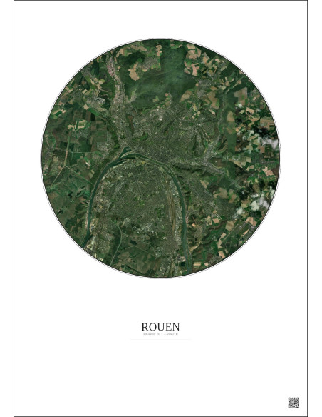 Affiche Rouen – Poster vue satellite 10km Couleur | Gravura – Fond clair