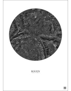 Affiche Rouen – Poster vue satellite 5km N&B | Gravura – Fond clair