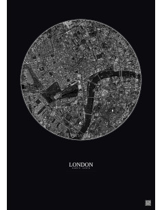 Affiche London – Poster vue satellite 2.5km N&B | Gravura – Fond foncé