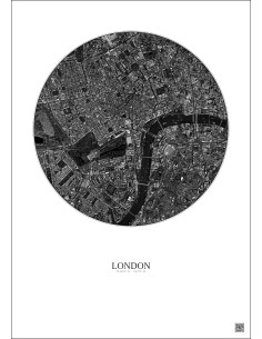 Affiche London – Poster vue satellite 2.5km N&B | Gravura – Fond clair