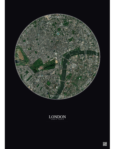 Affiche London – Poster vue satellite 2.5km Couleur | Gravura – Fond foncé