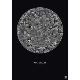 Affiche Waterloo – Poster vue satellite 10km N&B | Gravura – Fond foncé