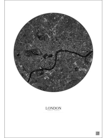 Affiche London – Poster vue satellite 6km N&B | Gravura – Fond clair