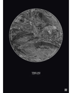 Tbilisi Satellite View Poster 10km B&W | Gravura – Dark background