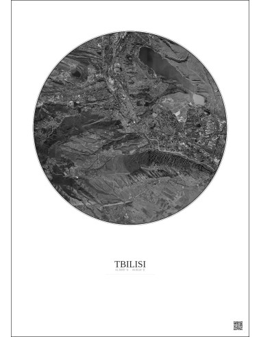 Affiche Tbilisi – Poster vue satellite 10km N&B | Gravura – Fond clair