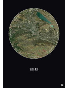 Tbilisi Satellite View Poster 10km Color | Gravura – Dark background