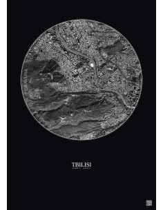 Tbilisi Satellite View Poster 2.5km B&W | Gravura – Dark background