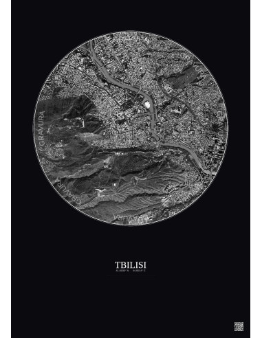 Tbilisi Satellite View Poster 2.5km B&W | Gravura – Dark background