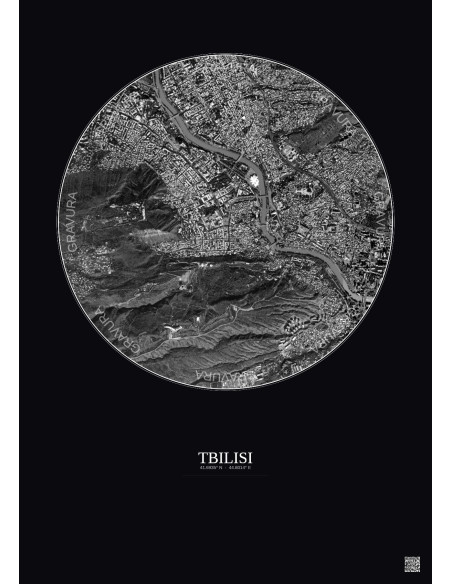 Tbilisi Satellite View Poster 2.5km B&W | Gravura – Dark background
