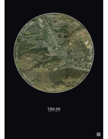 Tbilisi Satellite View Poster 6km Color | Gravura – Dark background