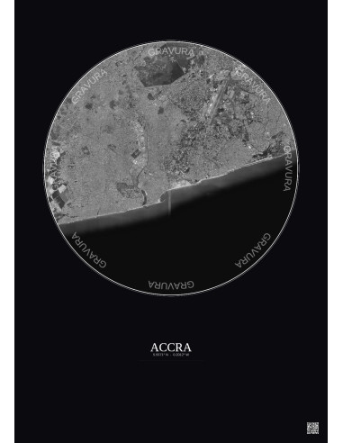 Accra Satellite View Poster 10km B&W | Gravura – Dark background