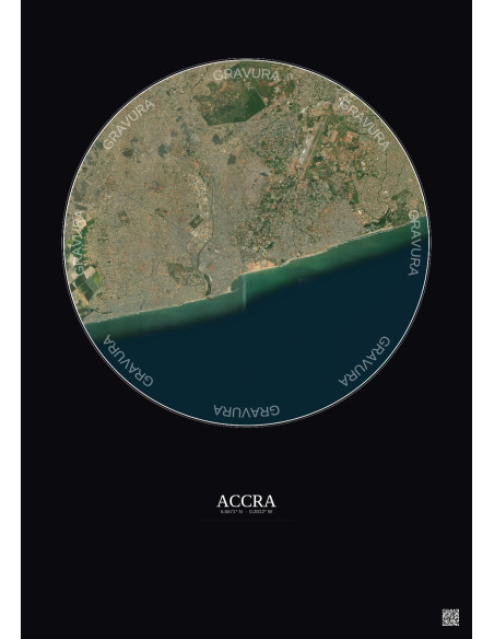 Accra Satellite View Poster 10km Color | Gravura – Dark background