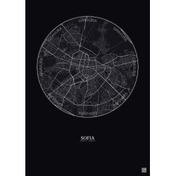 Affiche Sofia – Poster carte de ville 6km | Gravura – Fond foncé