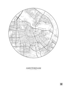 Affiche Amsterdam – Poster carte de ville 6km | Gravura – Fond clair