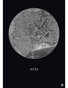 Accra Satellite View Poster 2.5km B&W | Gravura – Dark background
