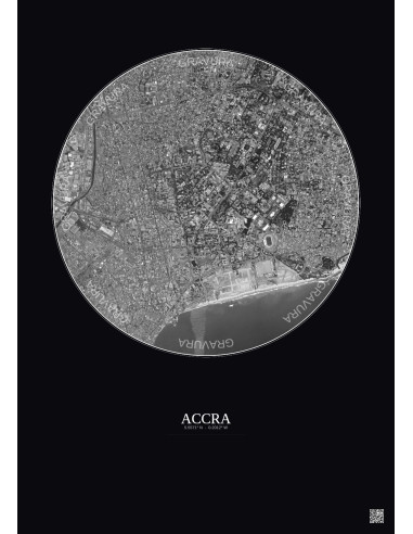 Accra Satellite View Poster 2.5km B&W | Gravura – Dark background