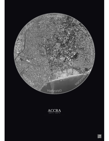 Accra Satellite View Poster 2.5km B&W | Gravura – Dark background