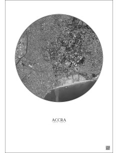Accra Satellite View Poster 2.5km B&W | Gravura – Light background