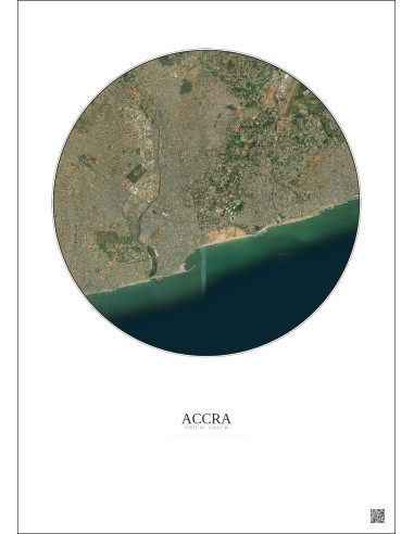Accra Satellite View Poster 6km Color | Gravura – Light background