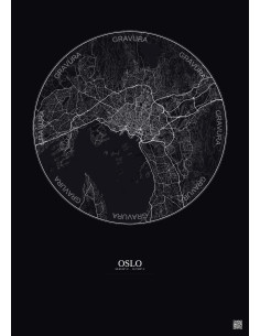 Affiche Oslo – Poster carte de ville 10km | Gravura – Fond foncé