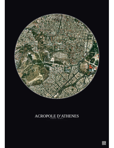 Acropole Dathenes Satellite View Poster 1km Color | Gravura – Dark background