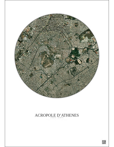 Acropole Dathenes Satellite View Poster 2.5km Color | Gravura – Light background