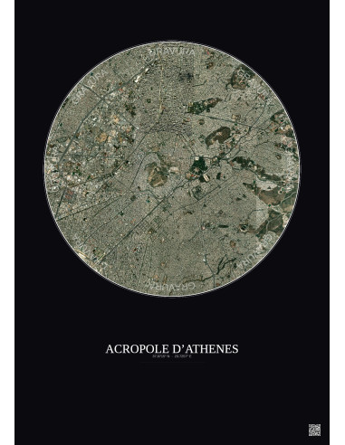 Affiche Acropole Dathenes – Poster vue satellite 5km Couleur | Gravura – Fond foncé