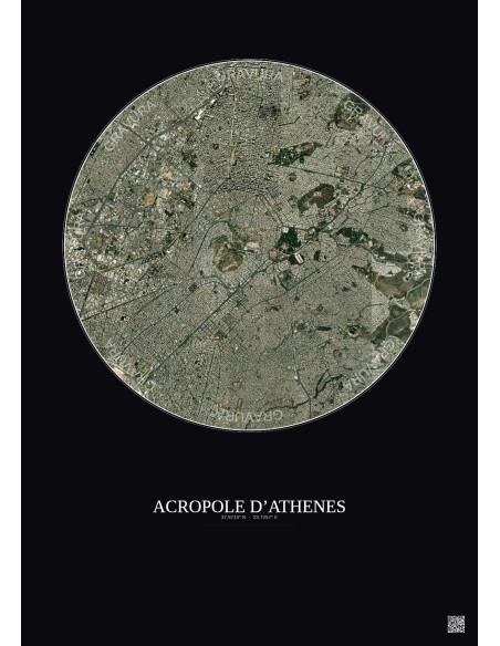 Affiche Acropole Dathenes – Poster vue satellite 5km Couleur | Gravura – Fond foncé
