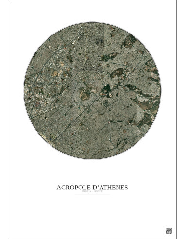 Affiche Acropole Dathenes – Poster vue satellite 5km Couleur | Gravura – Fond clair