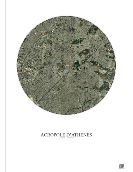 Affiche Acropole Dathenes – Poster vue satellite 5km Couleur | Gravura – Fond clair