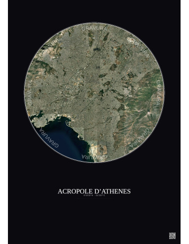 Affiche Acropole Dathenes – Poster vue satellite 10km Couleur | Gravura – Fond foncé