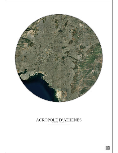 Affiche Acropole Dathenes – Poster vue satellite 10km Couleur | Gravura – Fond clair