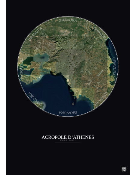 Affiche Acropole Dathenes – Poster vue satellite 30km Couleur | Gravura – Fond foncé