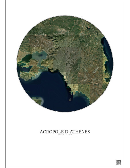 Affiche Acropole Dathenes – Poster vue satellite 30km Couleur | Gravura – Fond clair